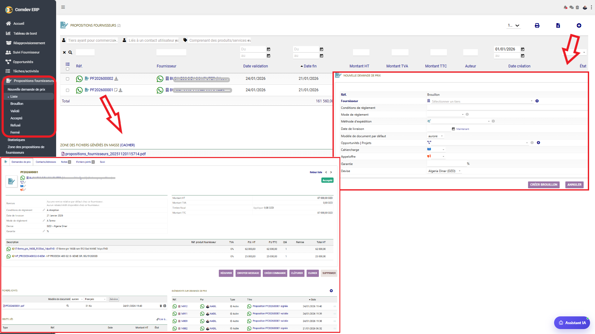 Interface Propositions Fournisseurs Comdev ERP