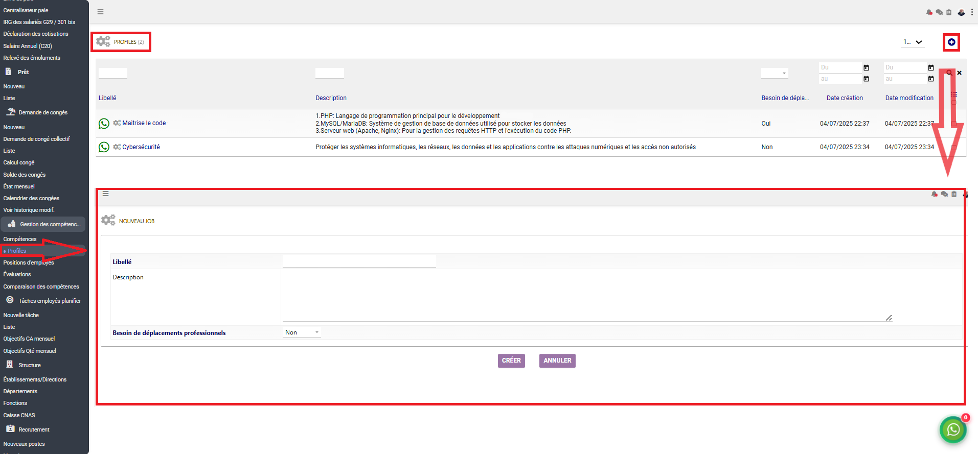 Gestion des profils de postes