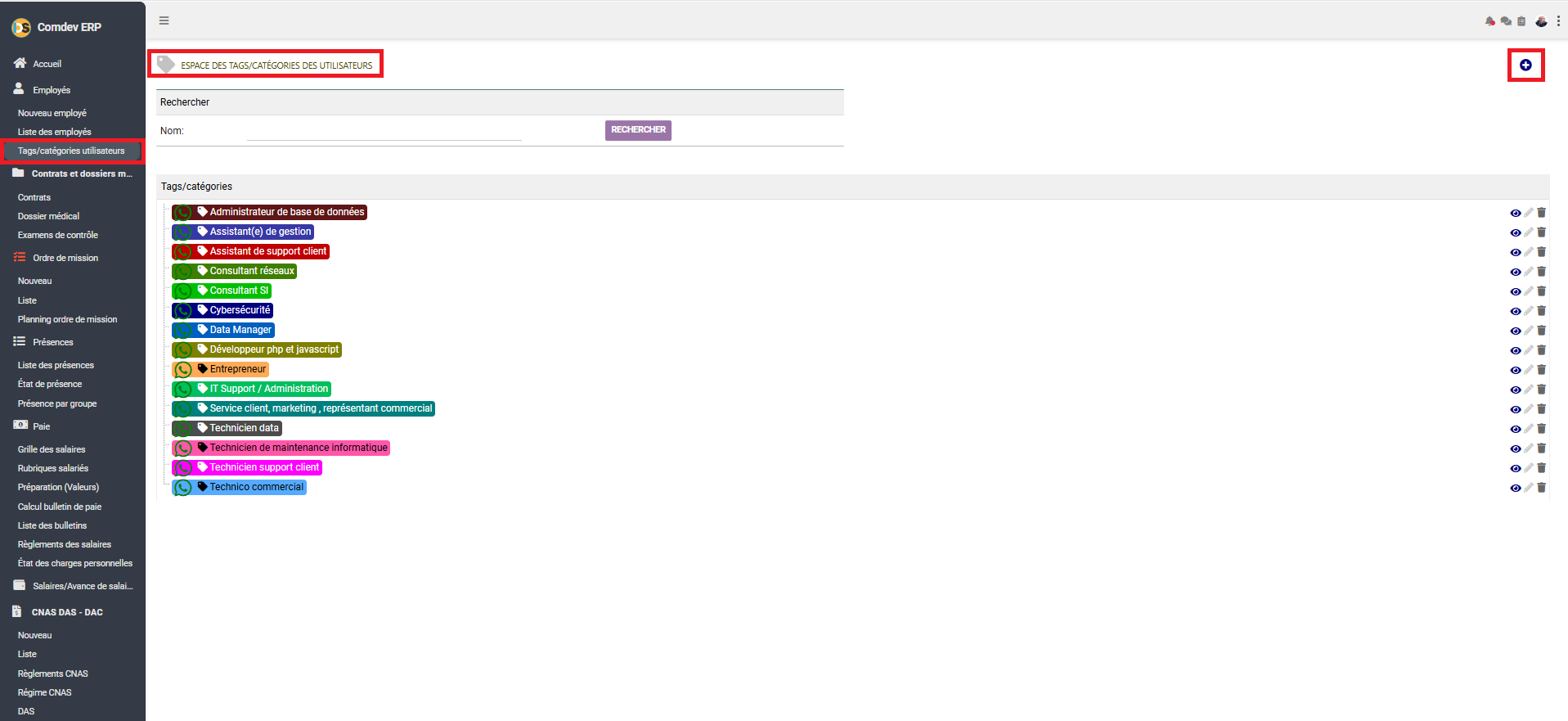 Espace des Tags et Catégories