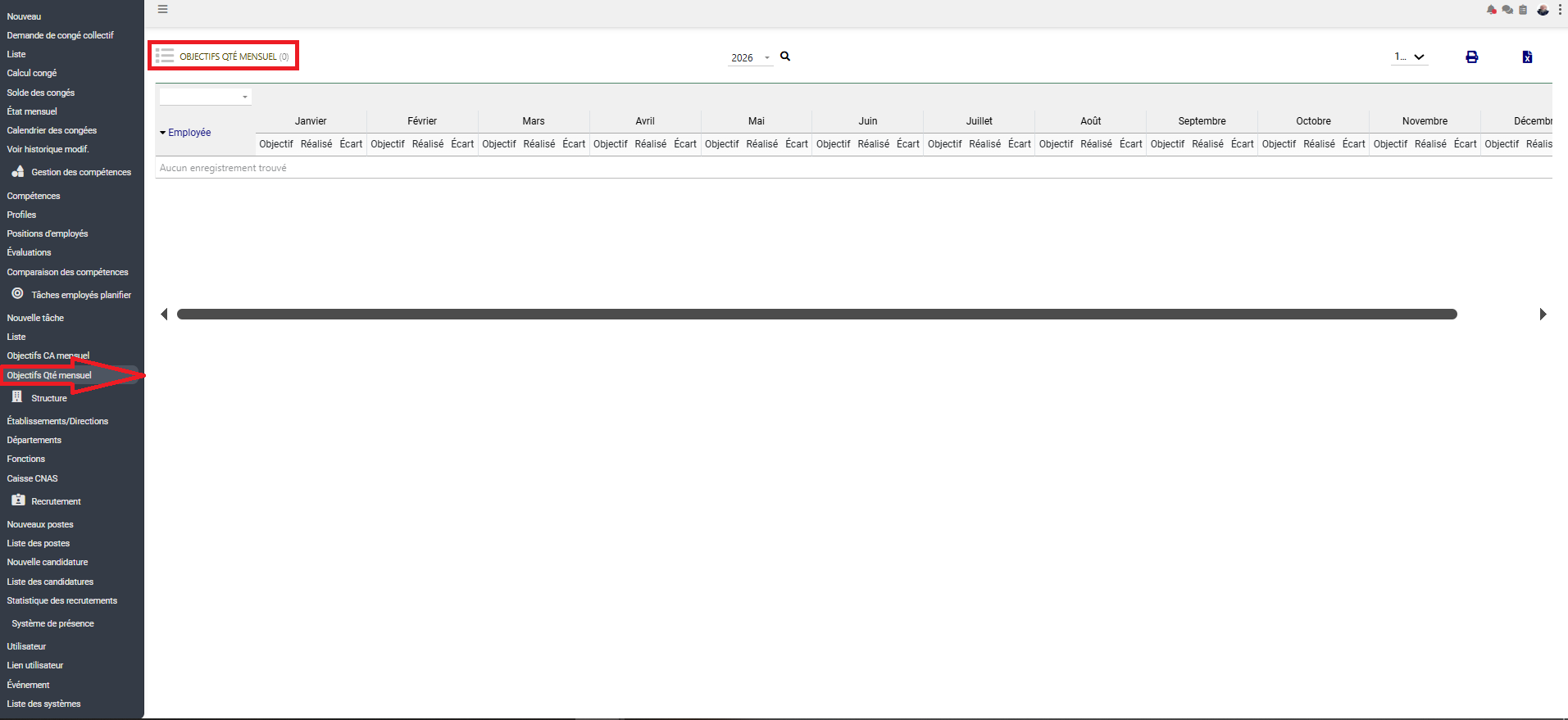 Interface Objectifs Quantité Mensuel