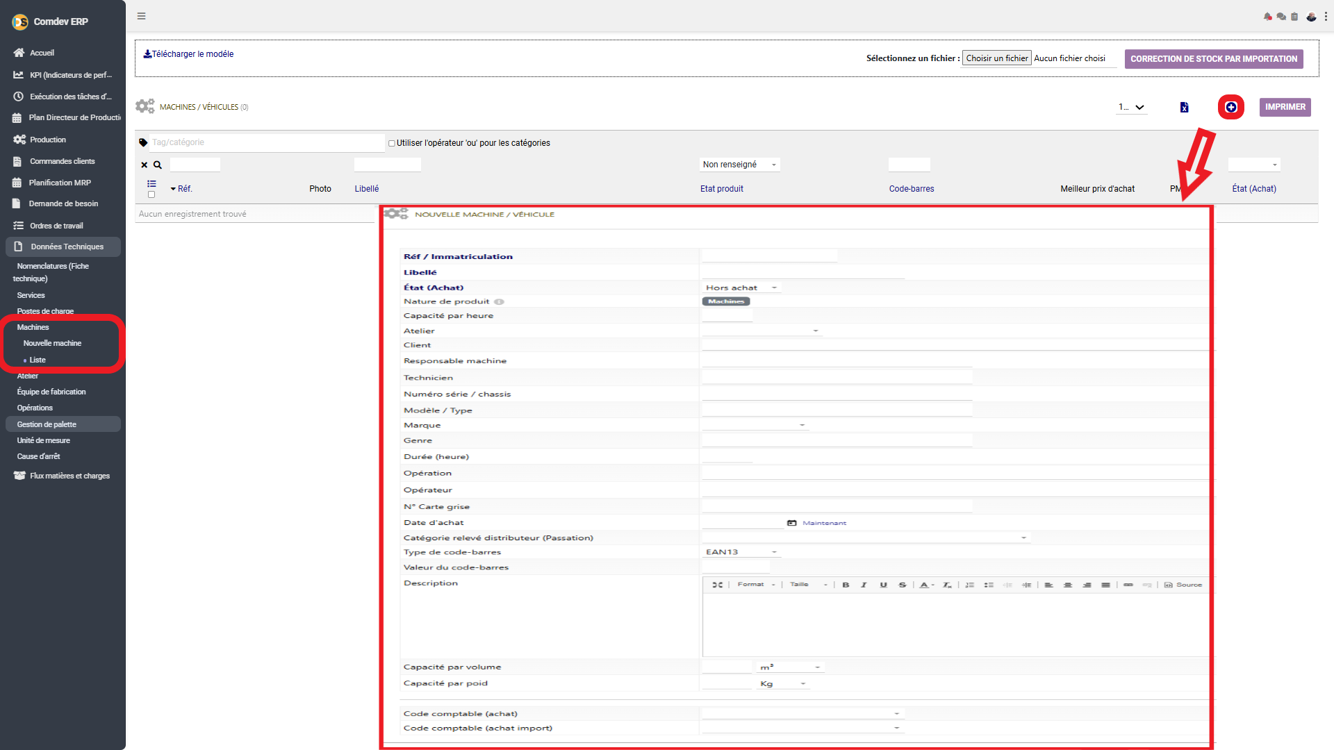 Interface Machines et Véhicules Comdev ERP