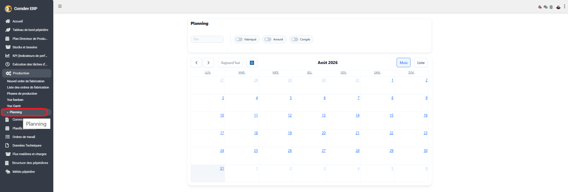 Interface Planning Comdev ERP