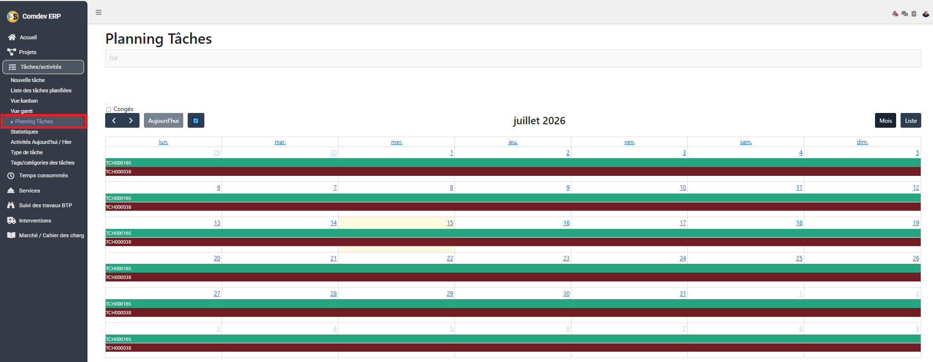 Planning des Tâches