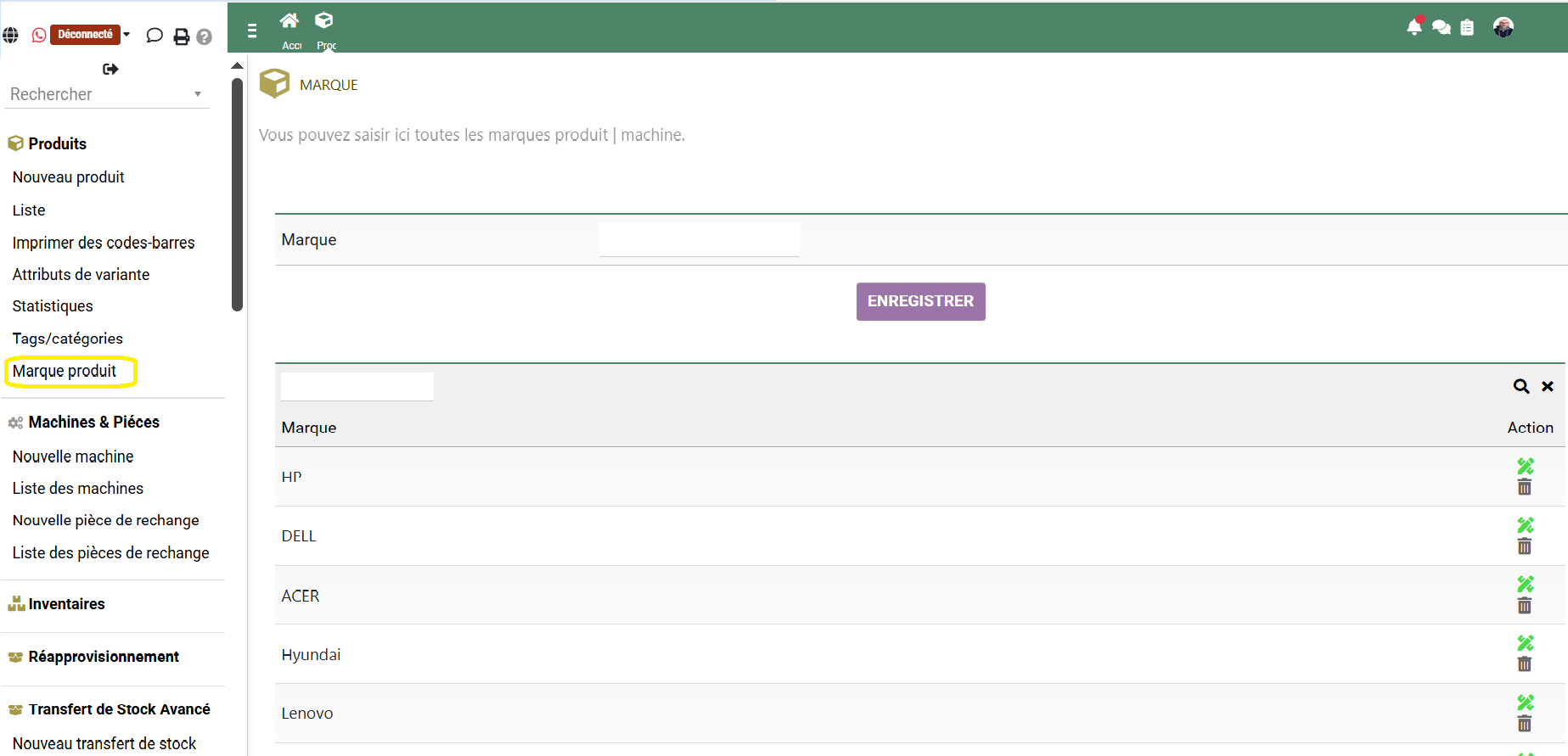 Gestion des marques produits - Comdev ERP