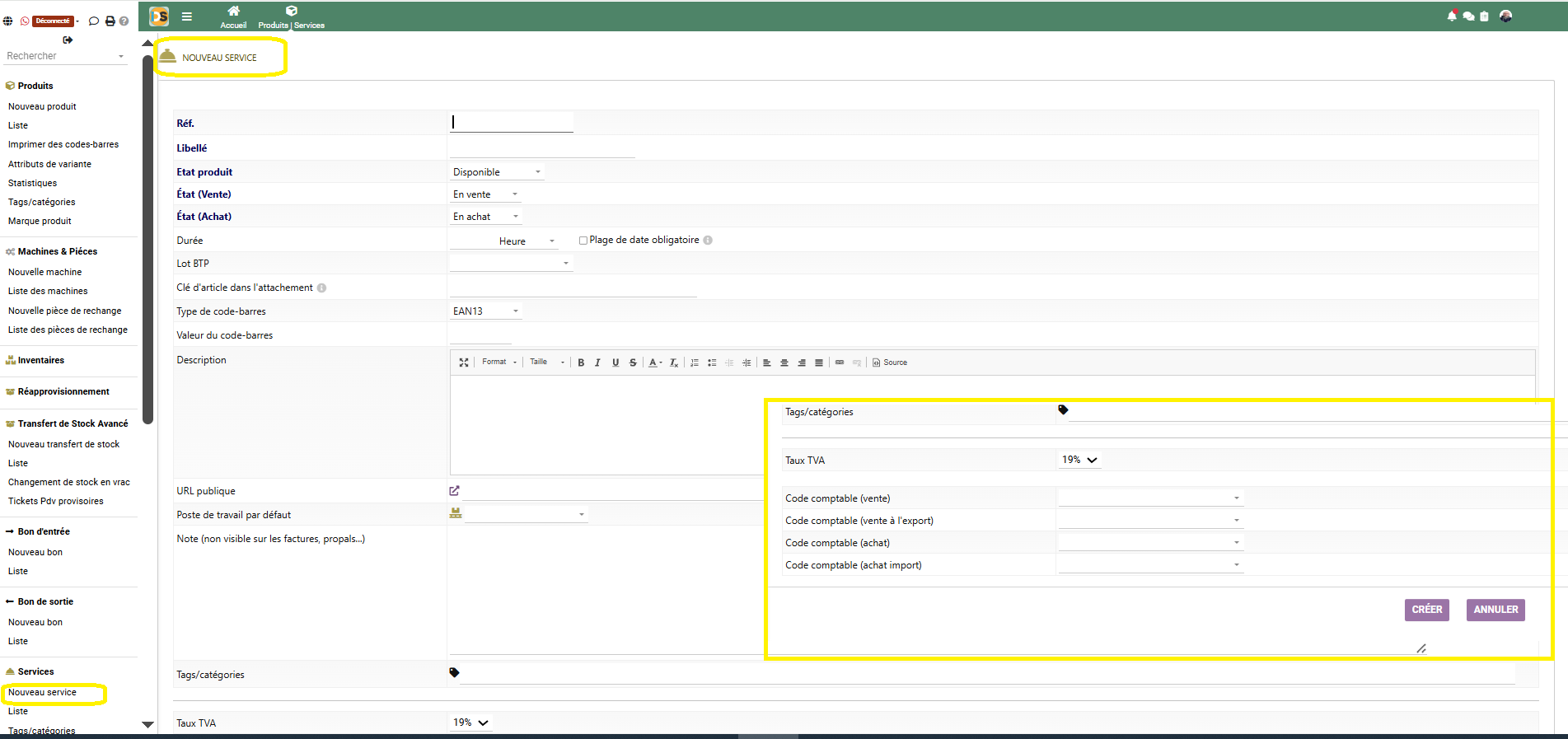Création d’un nouveau service - ComDev ERP