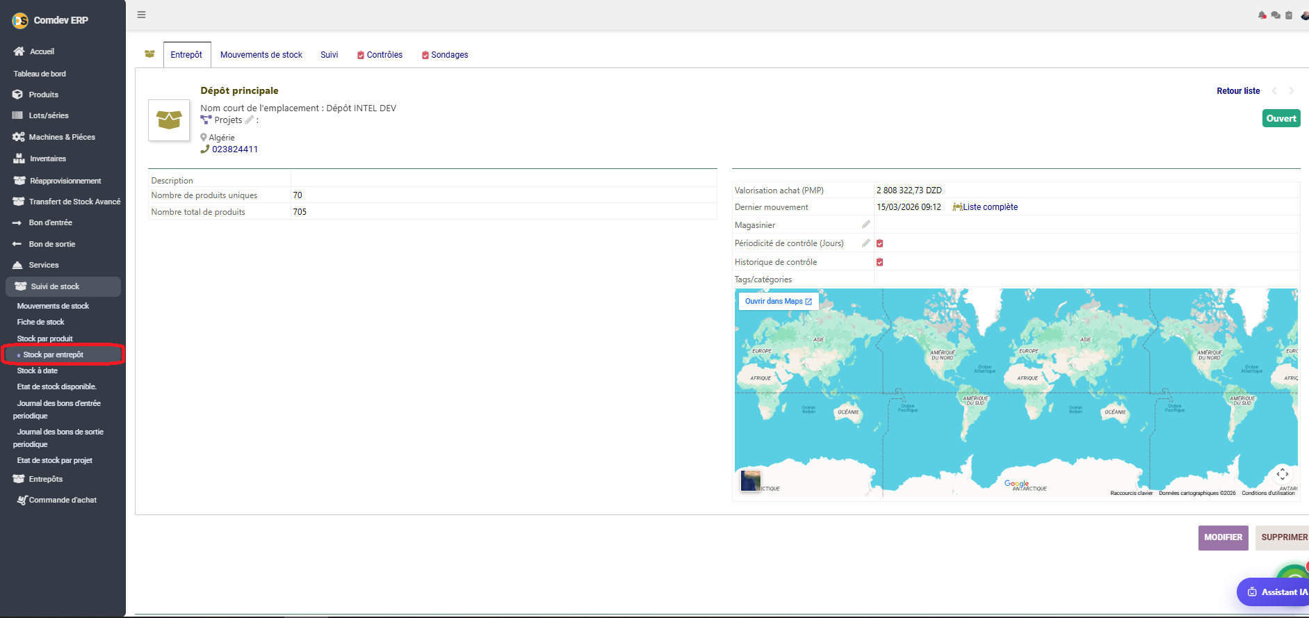 Interface Stock par Entrepôt Comdev ERP