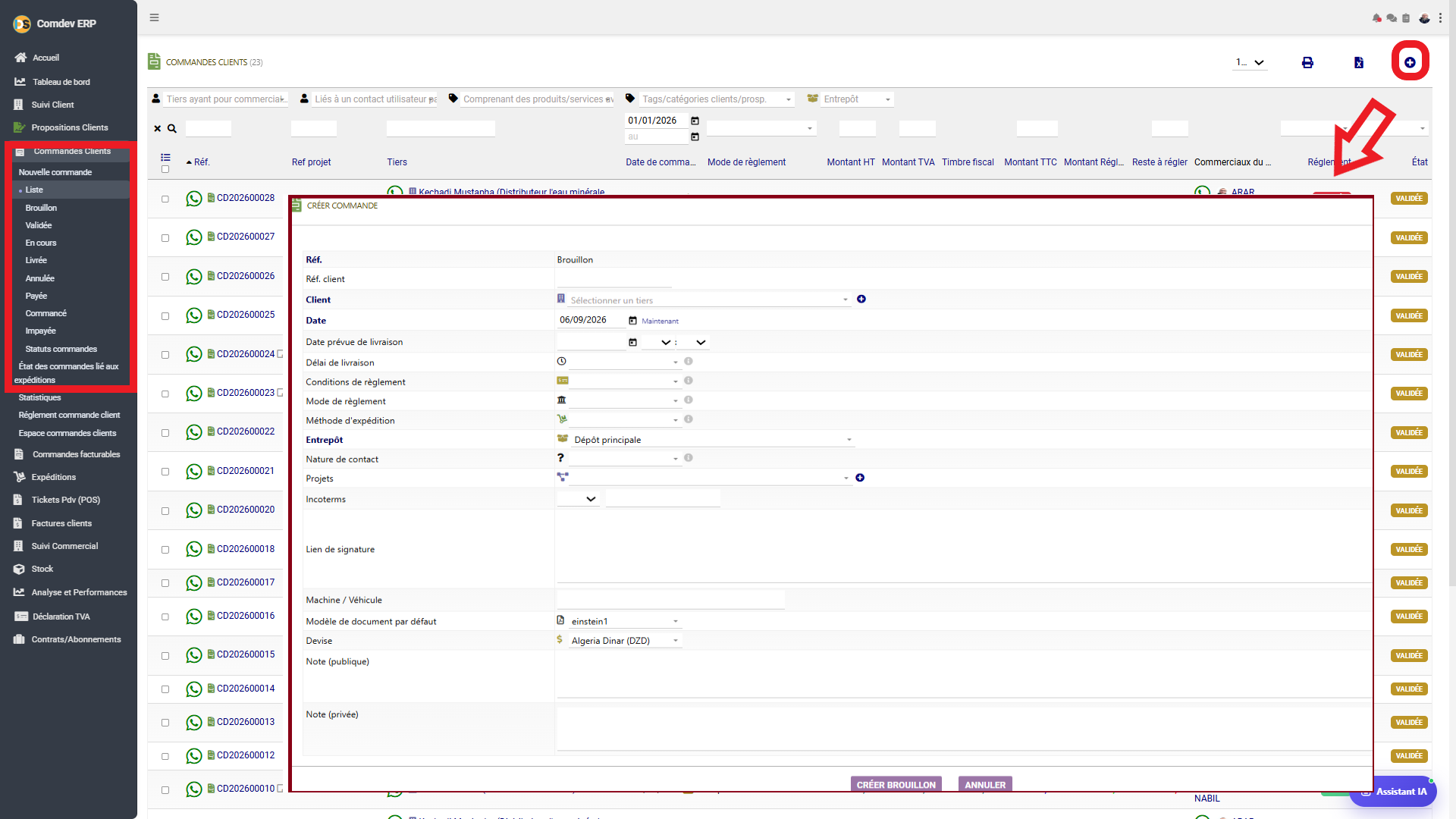 Interface Commandes Clients Comdev ERP