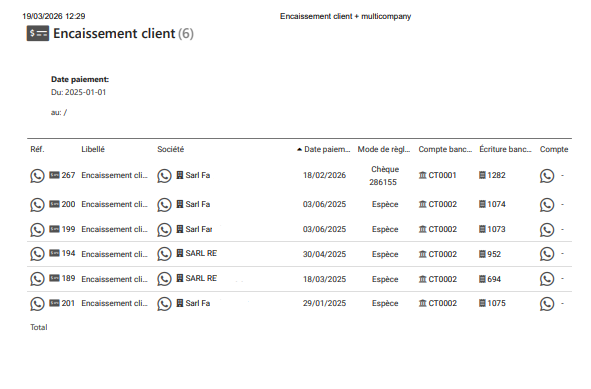 Impression encaissements