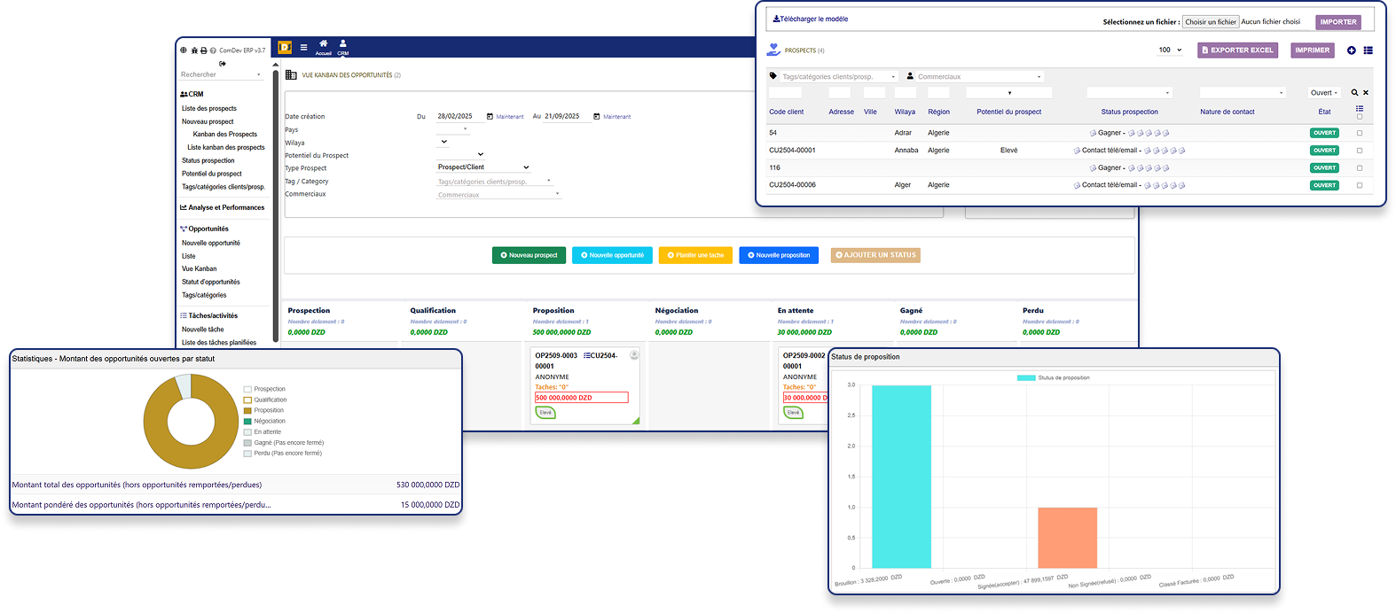 Captures module Gestion de la Relation Client