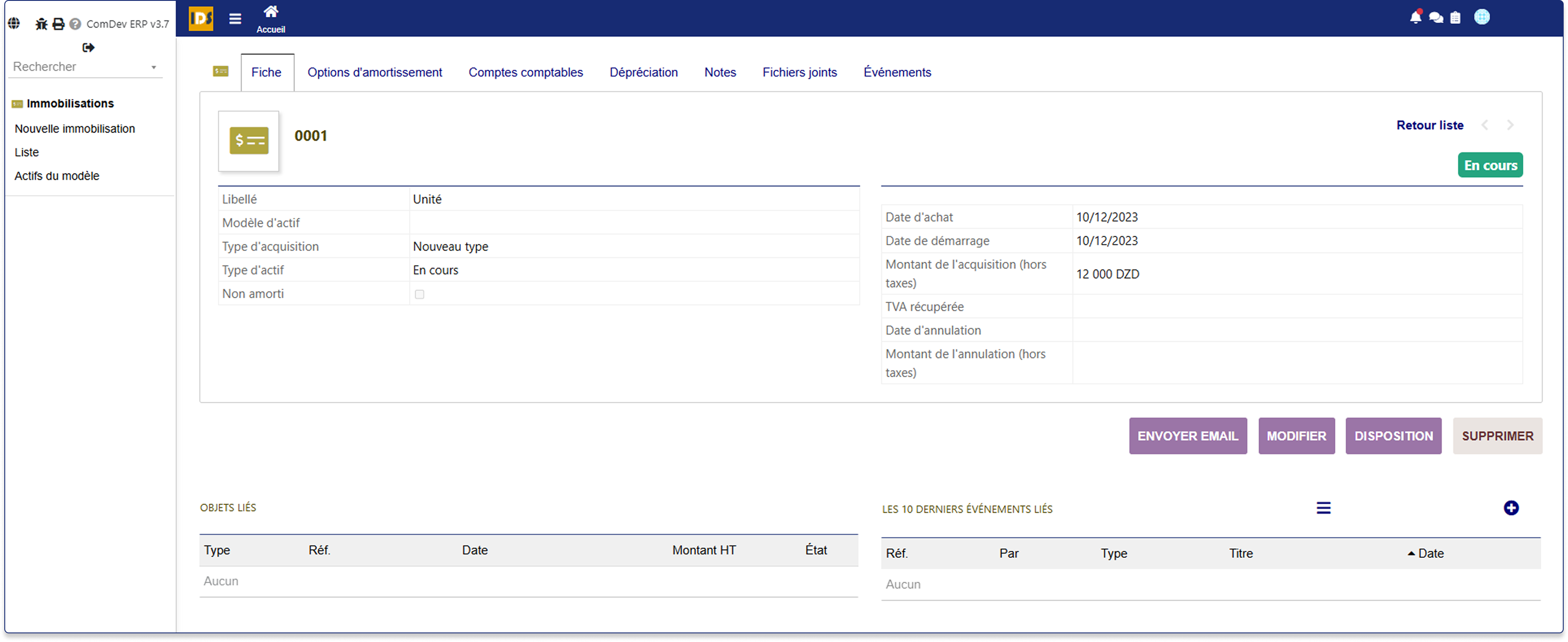 Captures module Gestion des Immobilisations