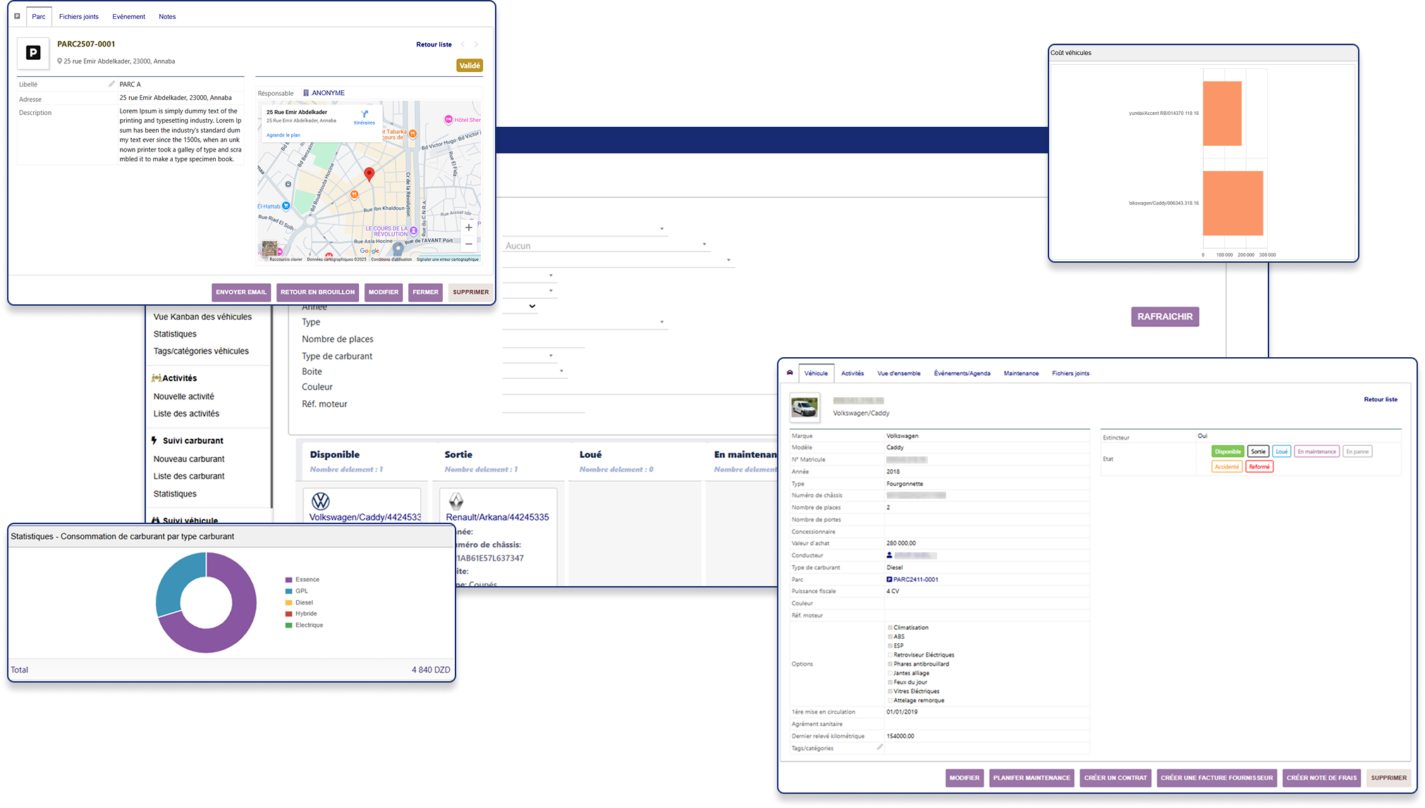Captures module Gestion de Parc Automobile